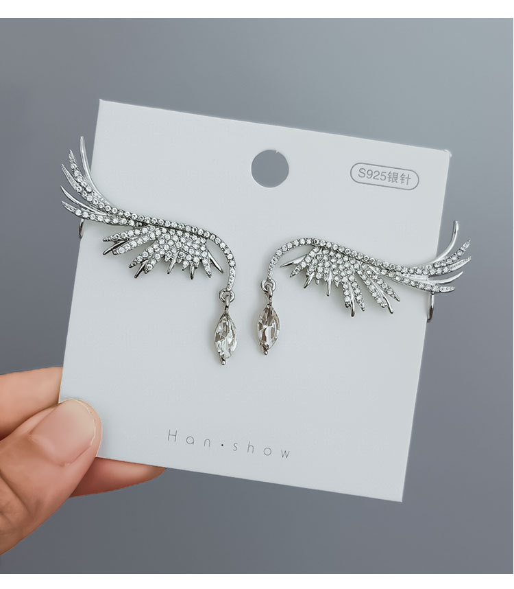 Earrings 925 Silver Needle Angel Wings Water Drop  Earrings