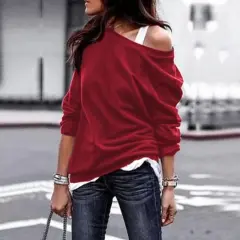 Fashion Round Neck Long Sleeve Blouse - Red - View 1