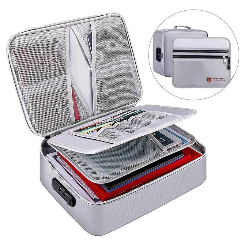 Household Multifunctional Storage Bag Fireproof And Waterproof File Storage Box - With Lock