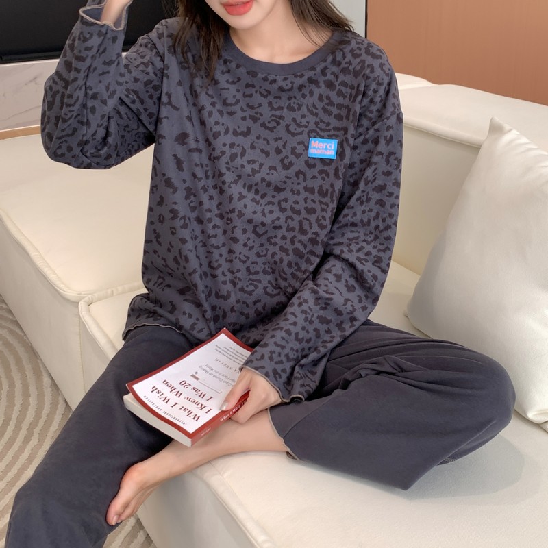 Wind Pajamas Women's Long-sleeved Loose And Comfortable Two-piece Leopard Print Home Service