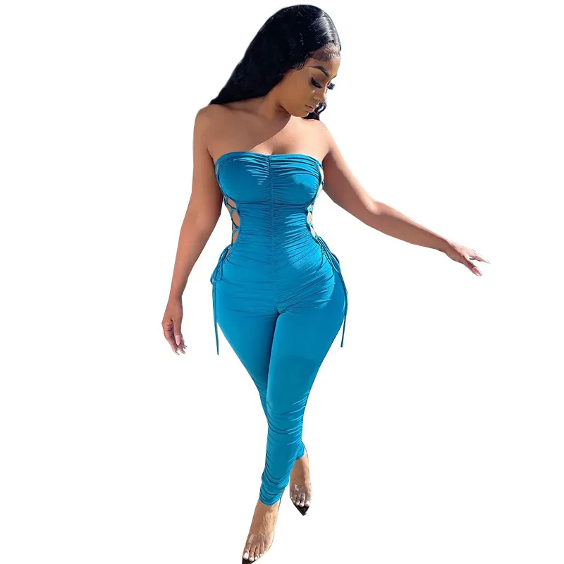 Women's Fashion Casual Pleated Jumpsuit - Blue