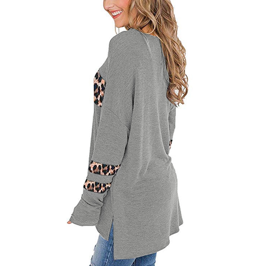 Autumn European And American Stitching Leopard Print T-Shirt