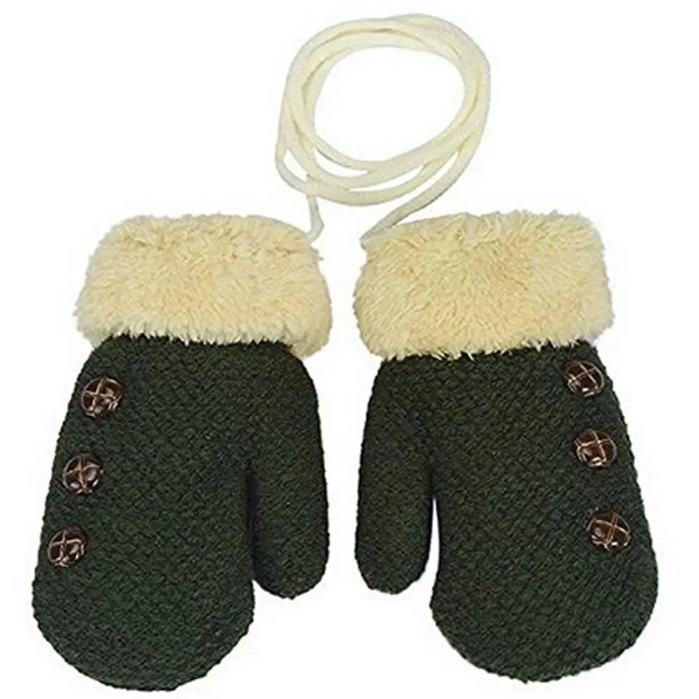 Children's Gloves Knitted and Velvet Double-Layer Thickening with Lanyard