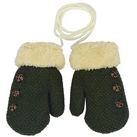 Children's Gloves Knitted and Velvet Double-Layer Thickening with Lanyard