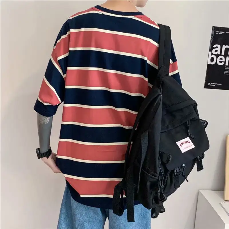 Striped Short Sleeve Men's Loose Drop Shoulder Undergarment