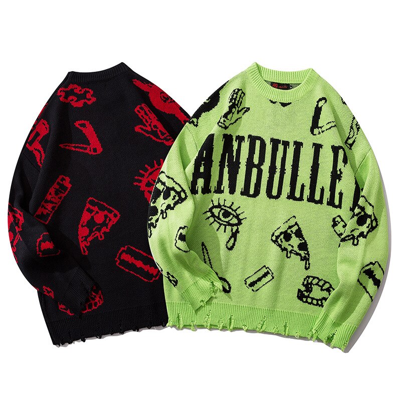 Hip-Hop Graffiti Ripped Hair Stylist Trendy Sweater