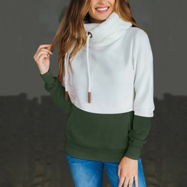 Color Matching Long Sleeve Hooded Drawstring Sweater Women's Wear Green - Shop at LoveMi