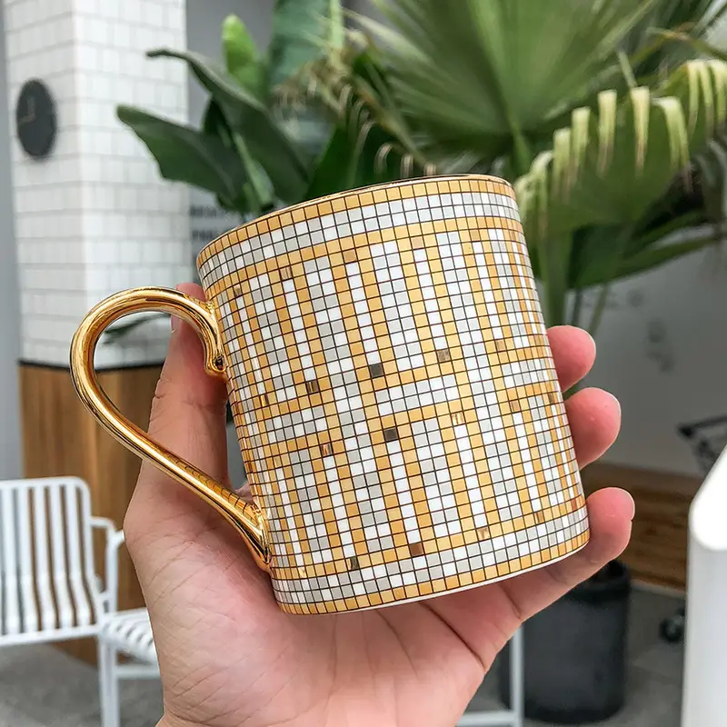 Mosaic Gold Ceramic Mug Business English Feng Shui Cup