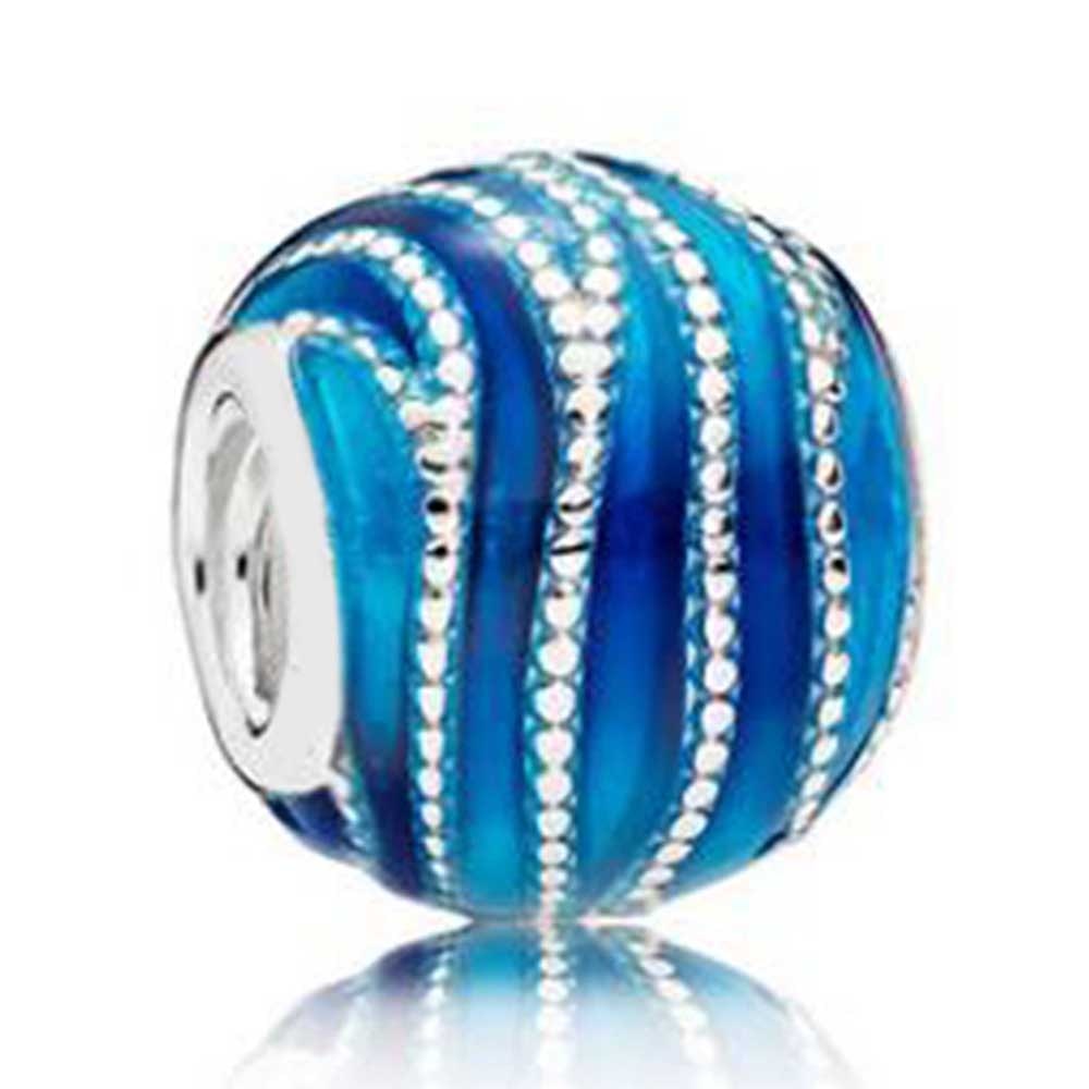 S925 Sterling Silver Blue Bangle Bracelet Hanging String Beads DIY Accessories