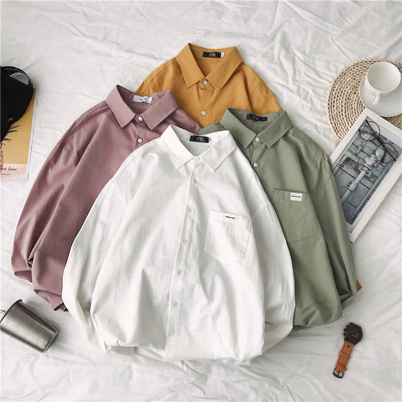 Casual Long Sleeve Simple Solid Color Lapel Shirt