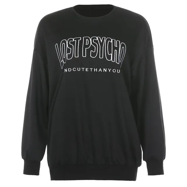 Long Sleeve Casual Sports Letter Printed Long Sweater Black - Shop at LoveMi