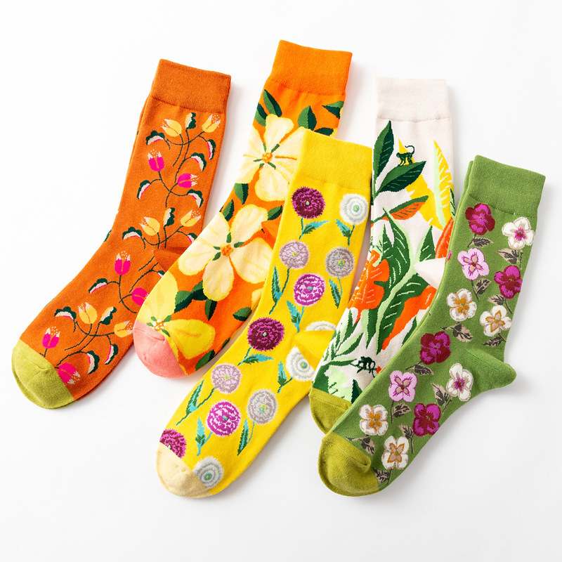 New Big Flower Plant Series Socks Cotton Couple Socks