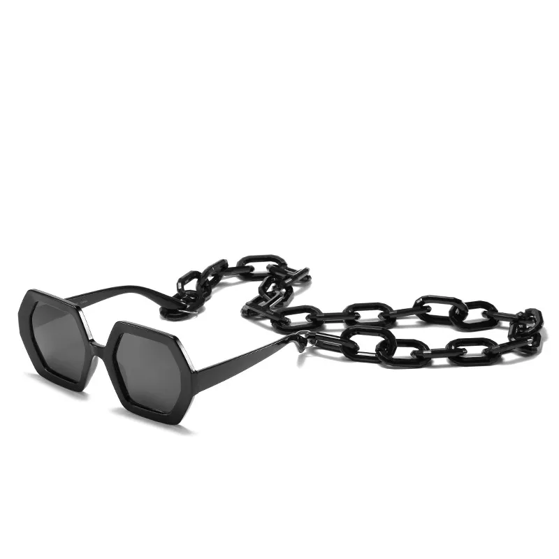 Personality Chain Sunglasses Exaggerated Octagonal Sunglasses - Black
