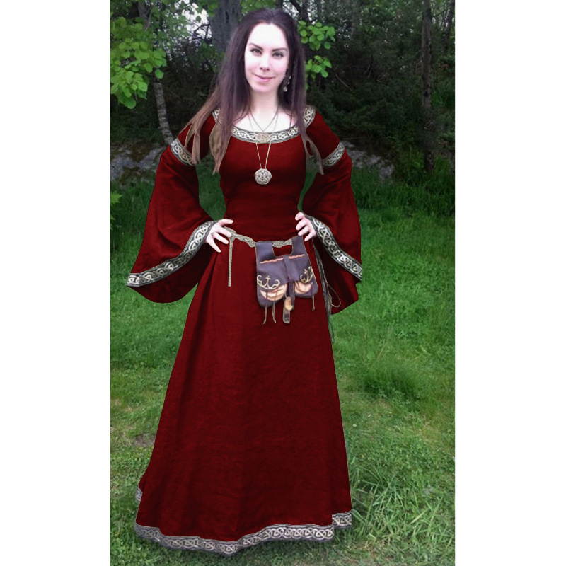 Classic Medieval Long Sleeve Round Neck Slim Women's Dress