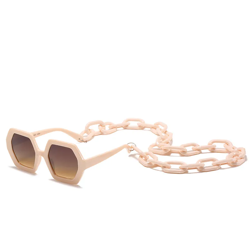 Personality Chain Sunglasses Exaggerated Octagonal Sunglasses - Rice White