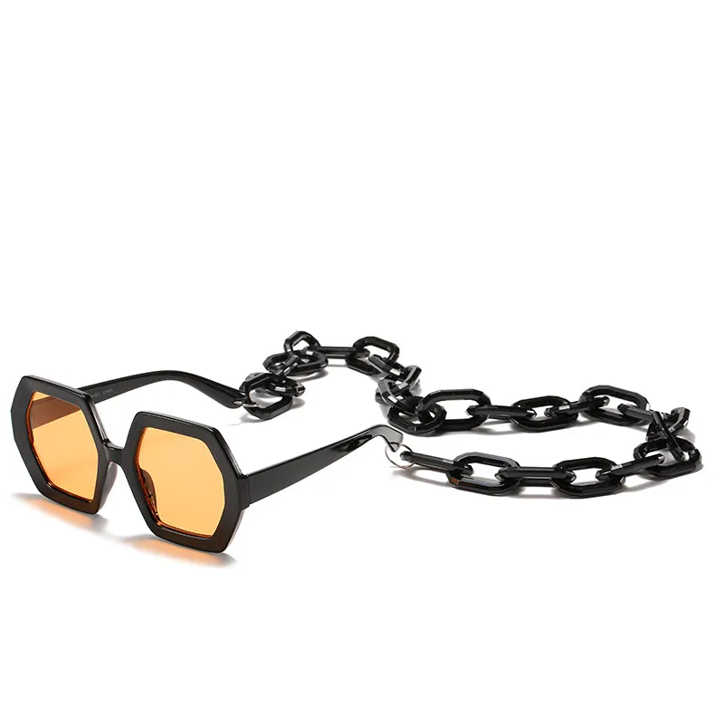 Personality Chain Sunglasses Exaggerated Octagonal Sunglasses - Yellow