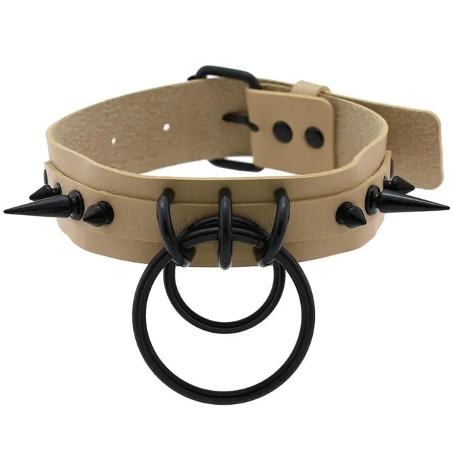 Punk Choker Rivet Buckle Spike Collar Necklace Black Mens Womens - Skin