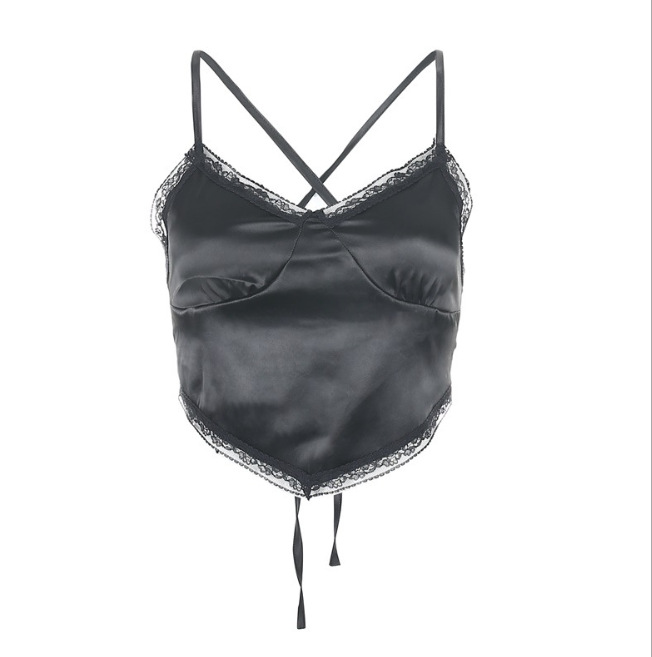 Women's Clothing Sexy Suspender Lace Satin V-Neck Vest