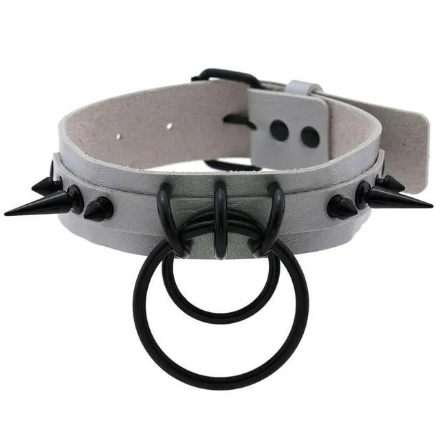 Punk Choker Rivet Buckle Spike Collar Necklace Black Mens Womens - Silver