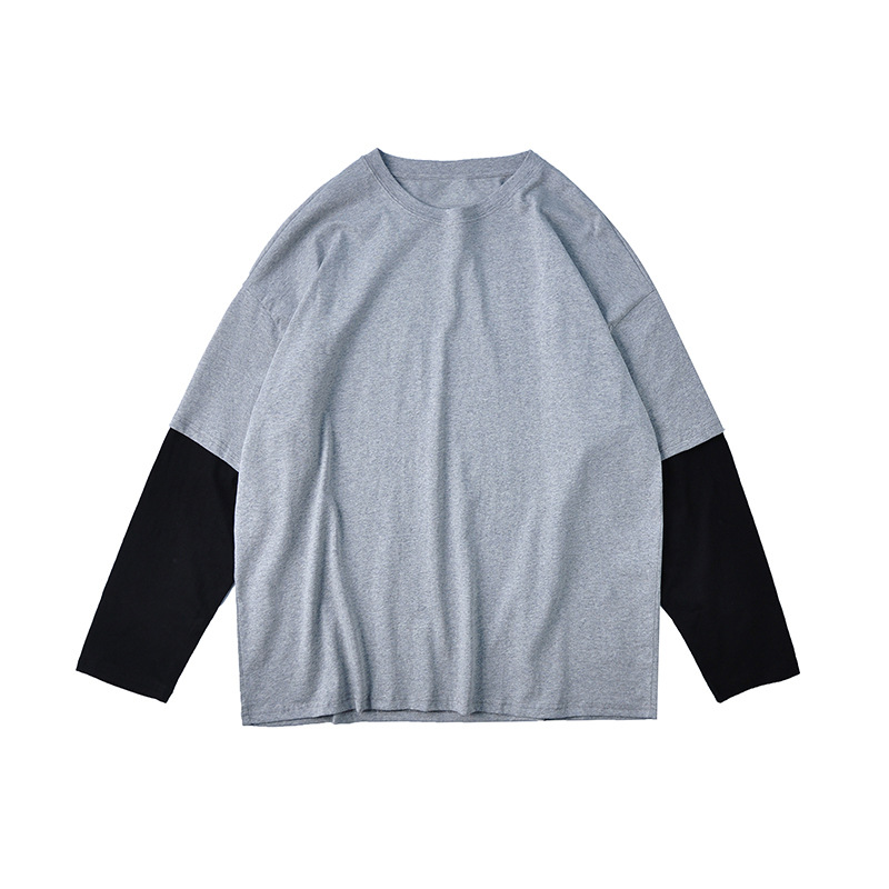 Fake Two-Piece Sweater Men's Trend Long Sleeve Loose Top Bottom