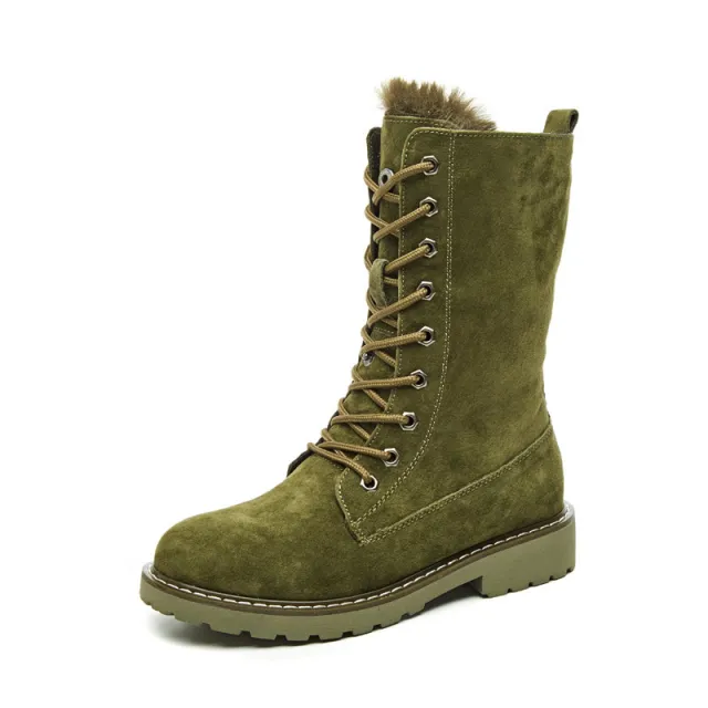 Frosted Leather Boots Thickened Waterproof Cotton Shoes Green - Shop at LoveMi