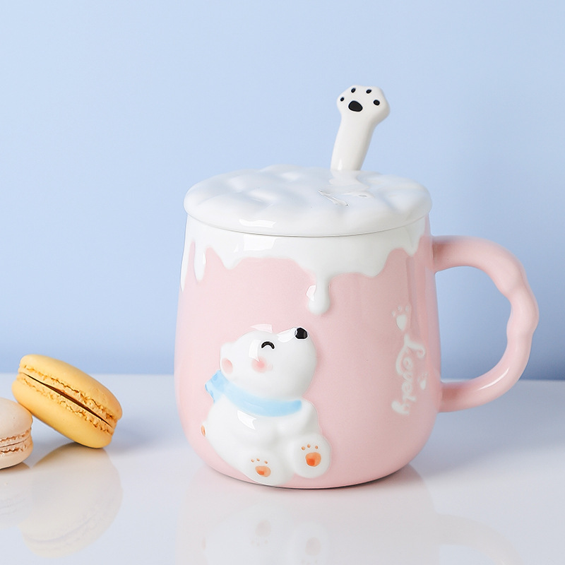 Cute Creative Ceramic Cup With Lid Spoon