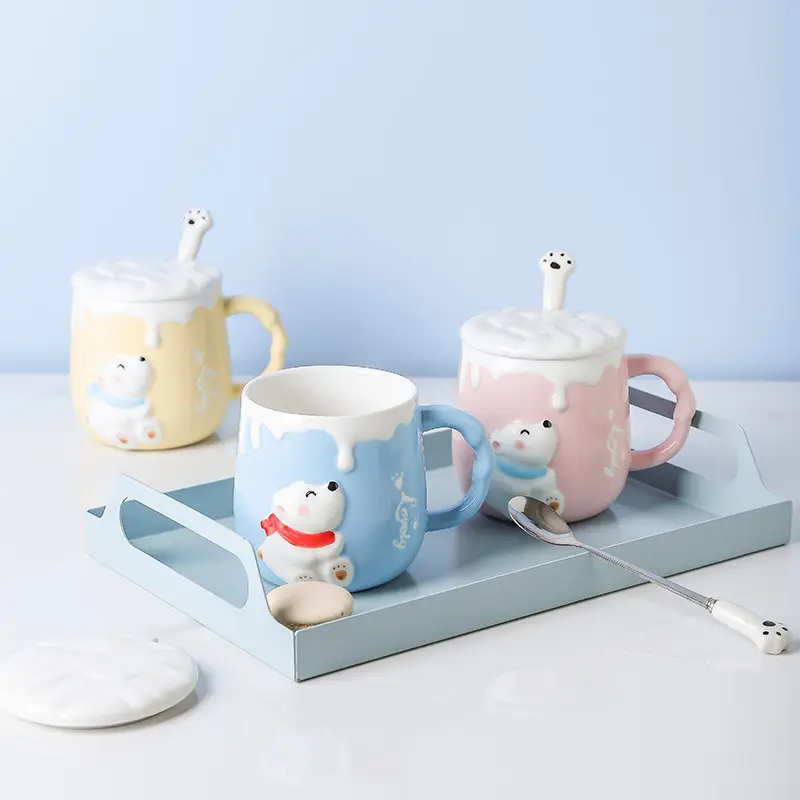 Cute Creative Ceramic Cup With Lid Spoon