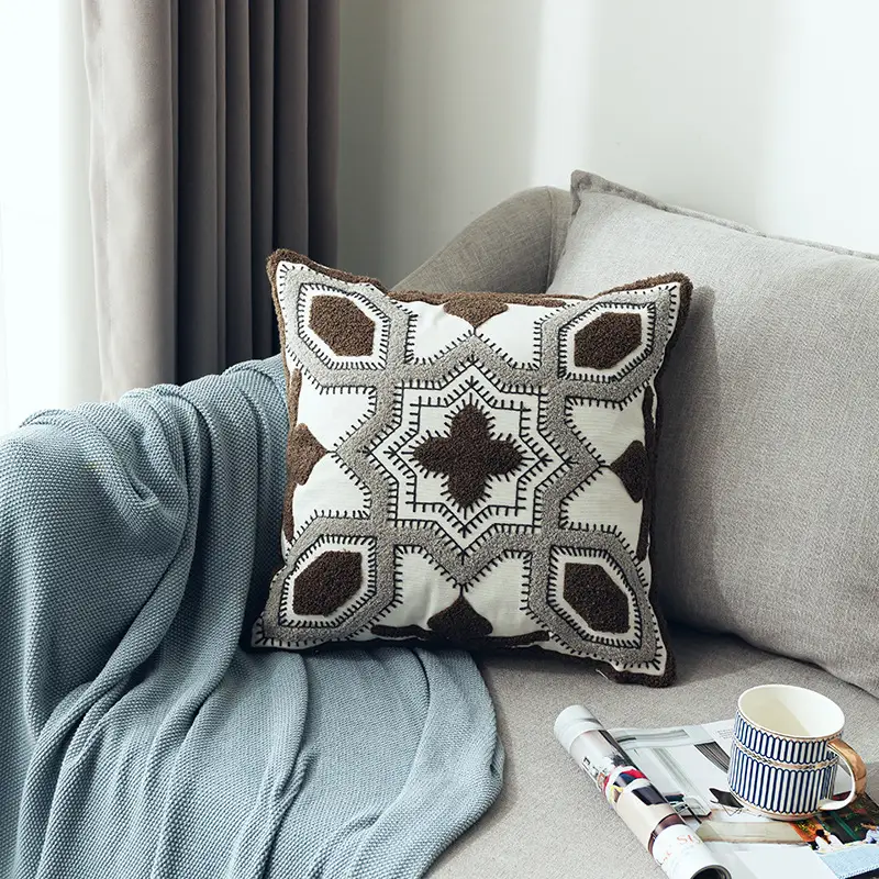 Scandinavian Style Three-dimensional Towel Embroidery Geometric Pattern Sofa Cushion Cover