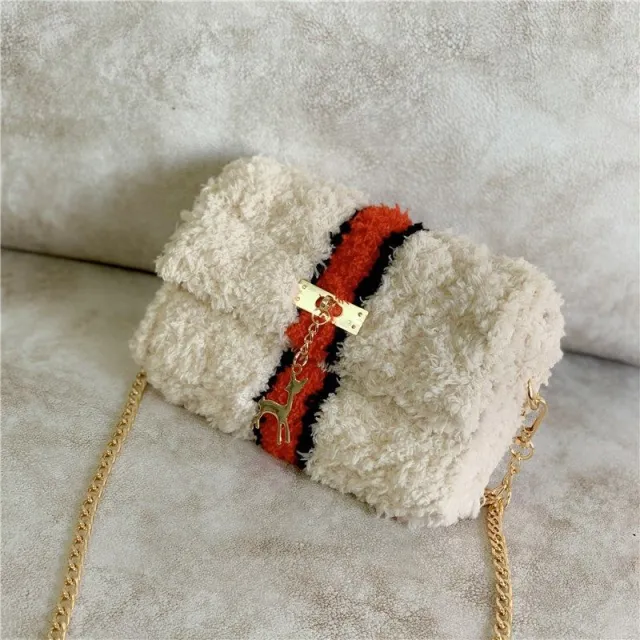 Hand Woven Fleece Line Grid Homemade Diy Material Bag Plush One Shoulder Messenger Bag Khaki - Shop at LoveMi