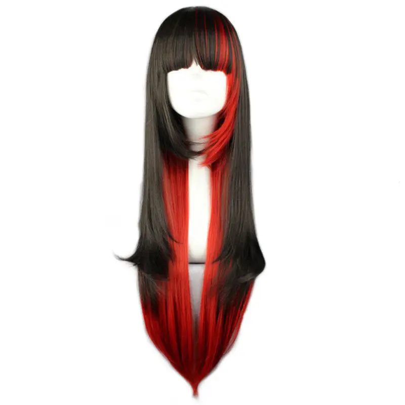European And American Black Gradient Red Long Straight Hair
