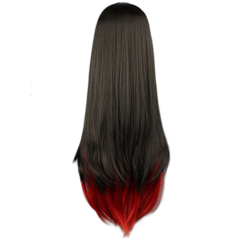 European And American Black Gradient Red Long Straight Hair