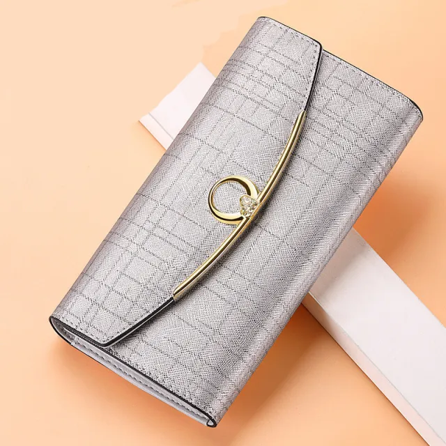 Women's Wallet Leather Tri Fold Wallet Long Wallet Large Capacity Clutch Rose - Shop at LoveMi