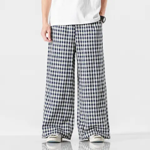 Summer Plus Size Chinese Style Cotton and Linen Plaid