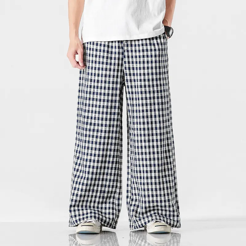 Summer Plus Size Chinese Style Cotton and Linen Plaid