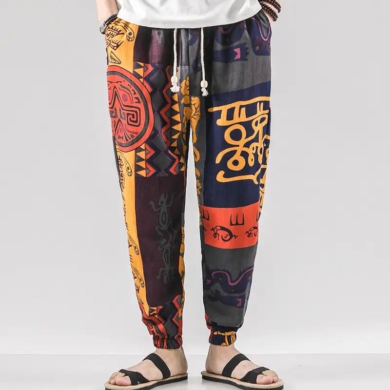Chinese Style Retro Loose Cotton Linen Leisure Bundle Foot Trousers