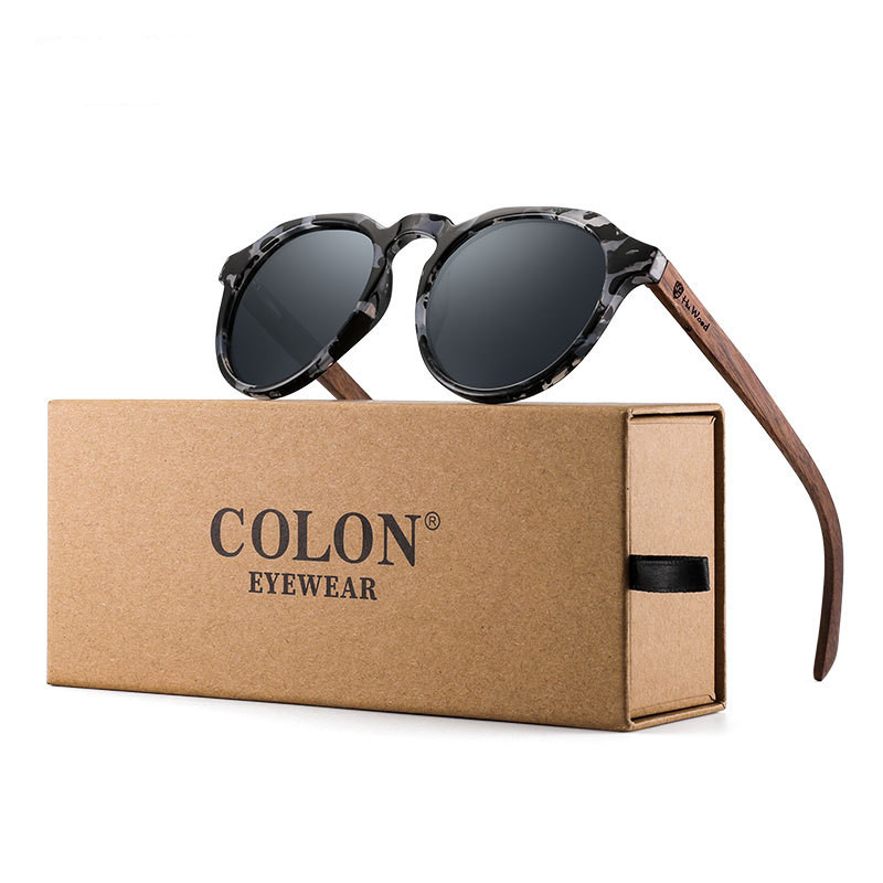 Title 2, Polarized Sunglasses Round Glasses Bamboo Sungl...