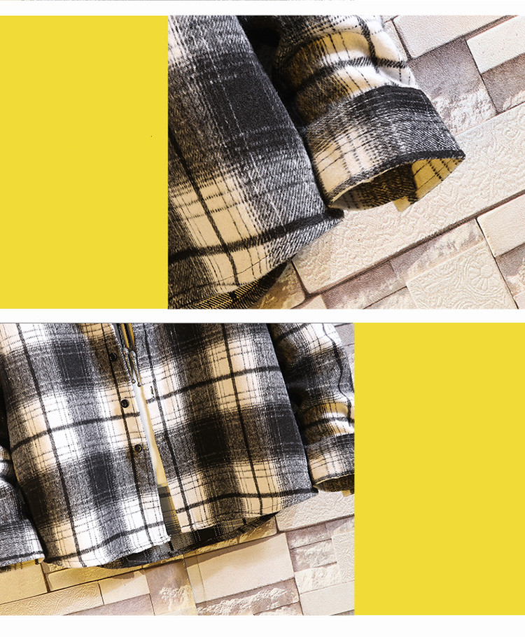 New Men's Plaid Casual Long-Sleeved Shirt Japanese Youth Hooded Loose Large Size Men's Shirt