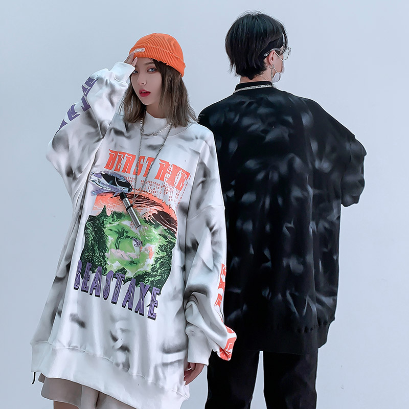 Title 2, Tie-dye Marine Print Plus Velvet Long-sleeved S...