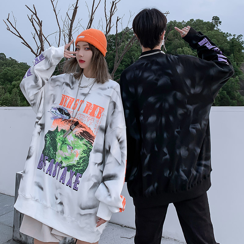 Title 6, Tie-dye Marine Print Plus Velvet Long-sleeved S...