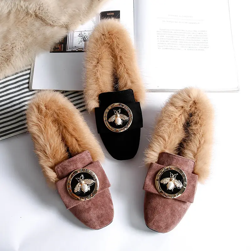 Little Bee Flip Hair Korean Style Square Toe Flat One-Piece Large Size Women's Shoes