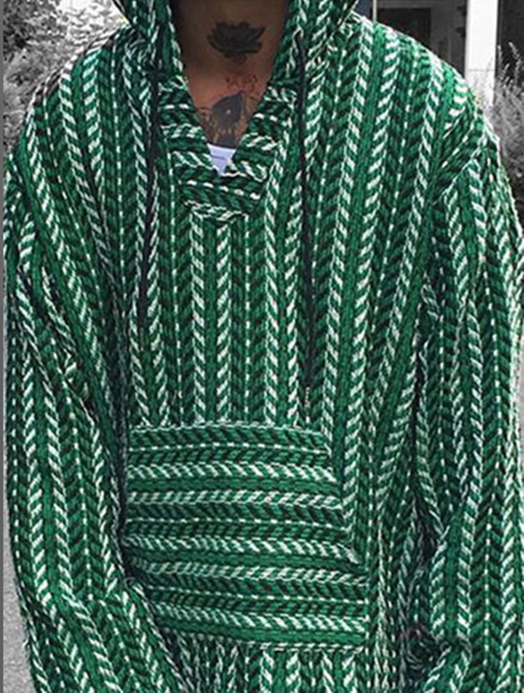 Striped Turtleneck Hooded Fleece Single Male