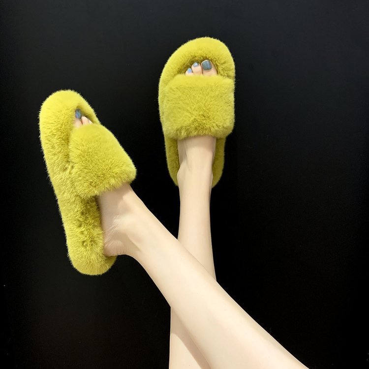 Furry Slippers Yellow - Shop at LoveMi