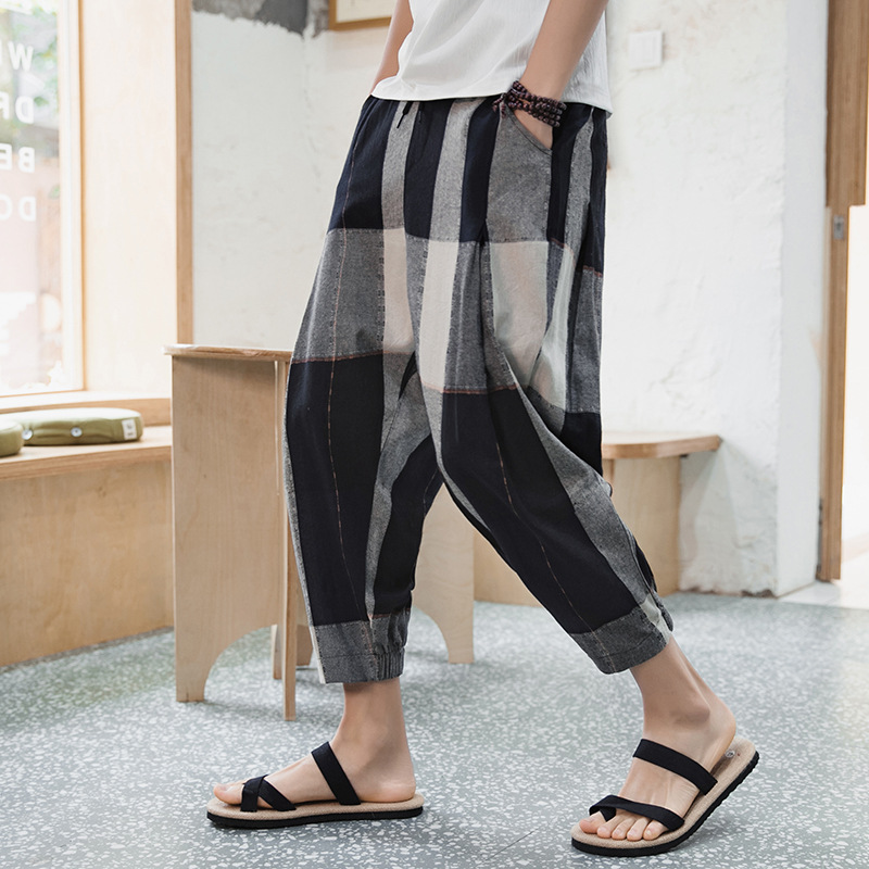 Chinese Style Sub Stitching Retro Loose Casual Pants