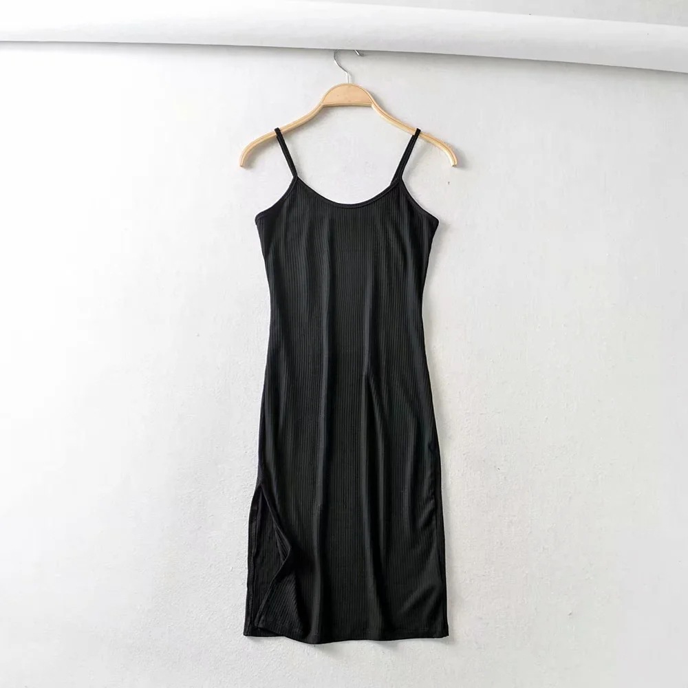 Sexy Slim Solid Color Dress With Split Thread Pits At Hem