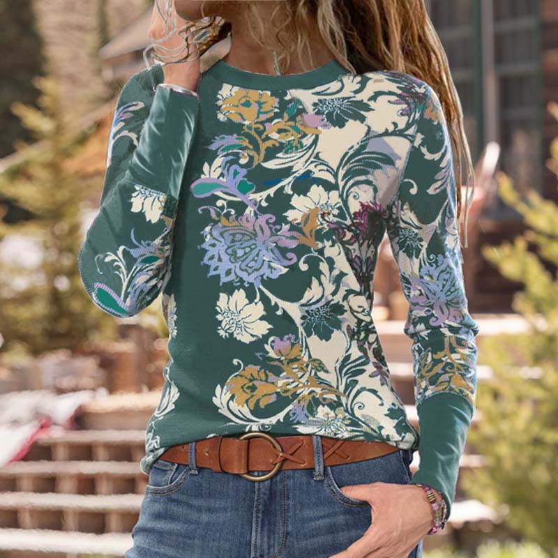 Spring Round Neck Printed Long Sleeve T-Shirt