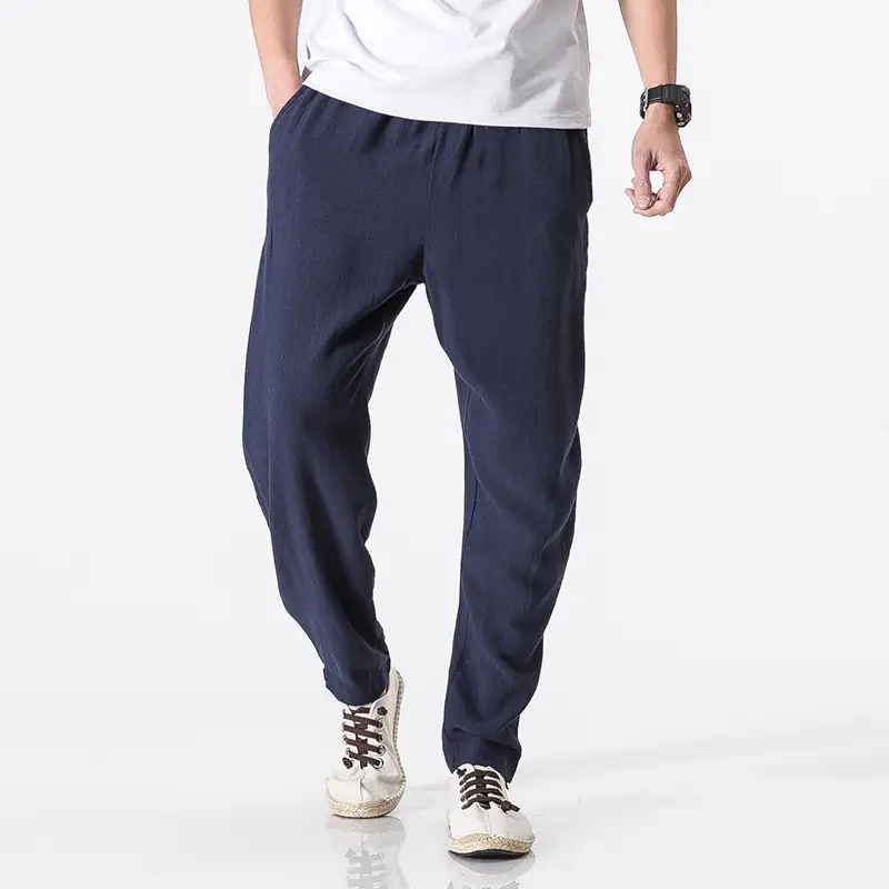 Loose Cotton And Linen Slacks With Chinese Style