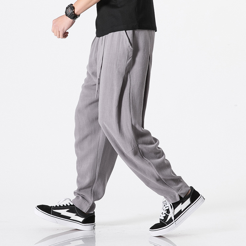 Loose Cotton And Linen Slacks With Chinese Style