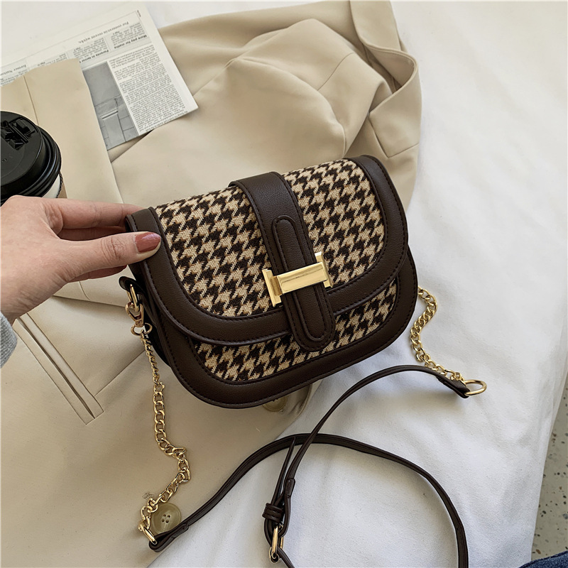 Fashion Chain Crossbody Bag All Match Ins Woolen Saddle Bag Coffee - Shop at LoveMi