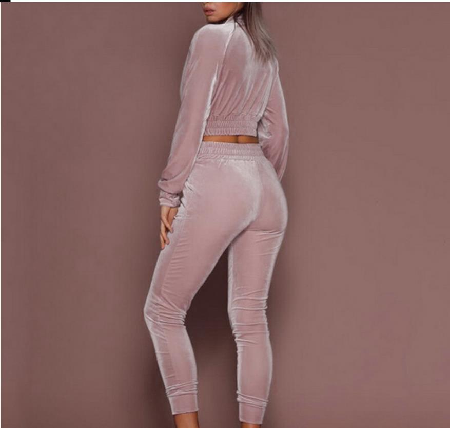 Women's Casual Sports Suit Solid Color Zipper Two-Piece Suit