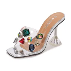 European And American Personality Cool Rhinestone Sandals - Silver - View 1